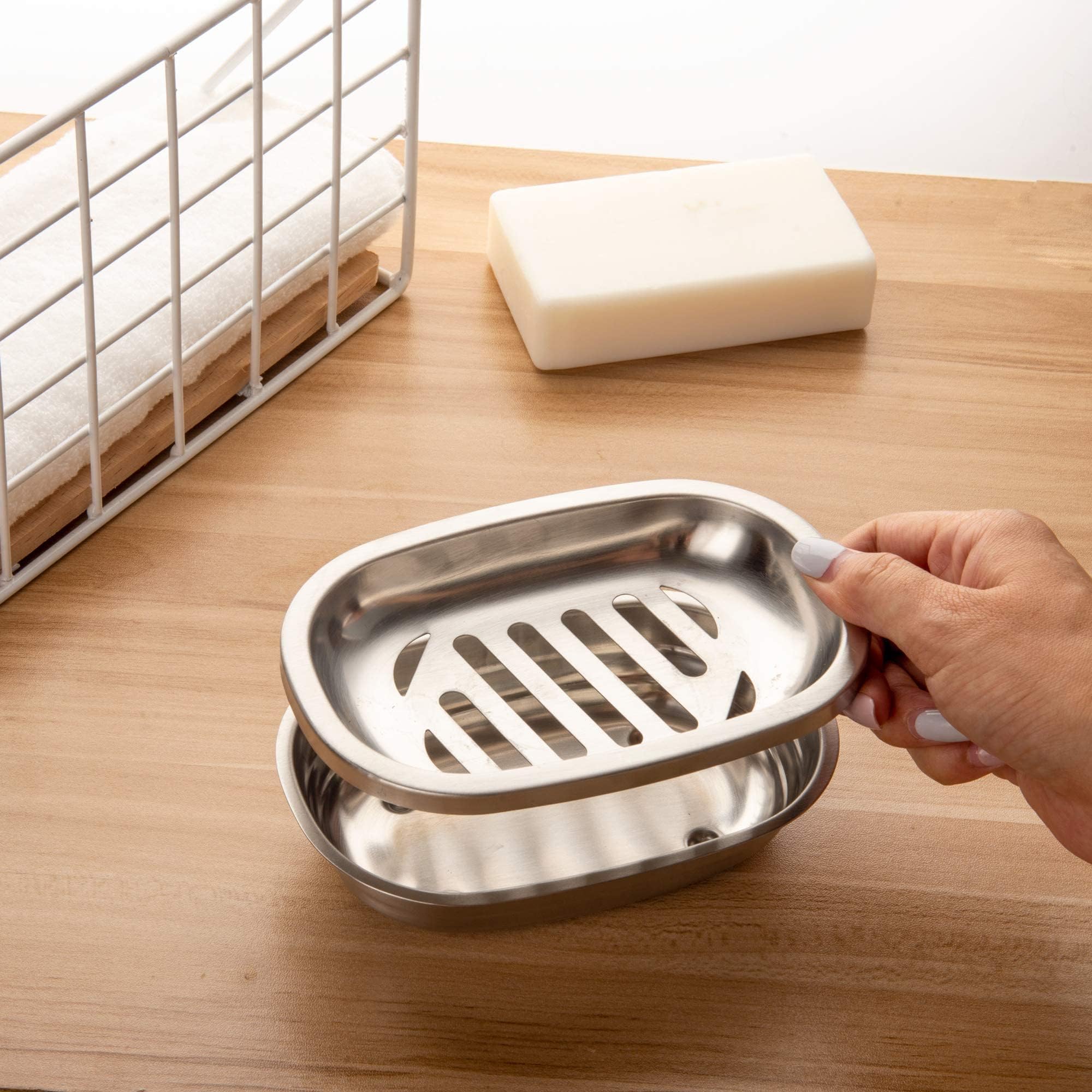 Imeea Silver Soap Dish Sus304 Stainless Steel Brushed Soap Dish With Drain Bathroom Soap Holder